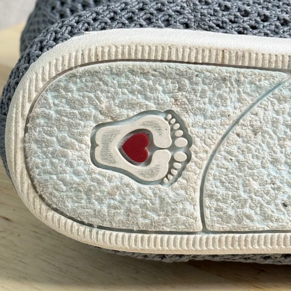 Skechers BOBS Women 8.5 Grey Knit Memory Foam Slip On Flats 33406 Peace and Love